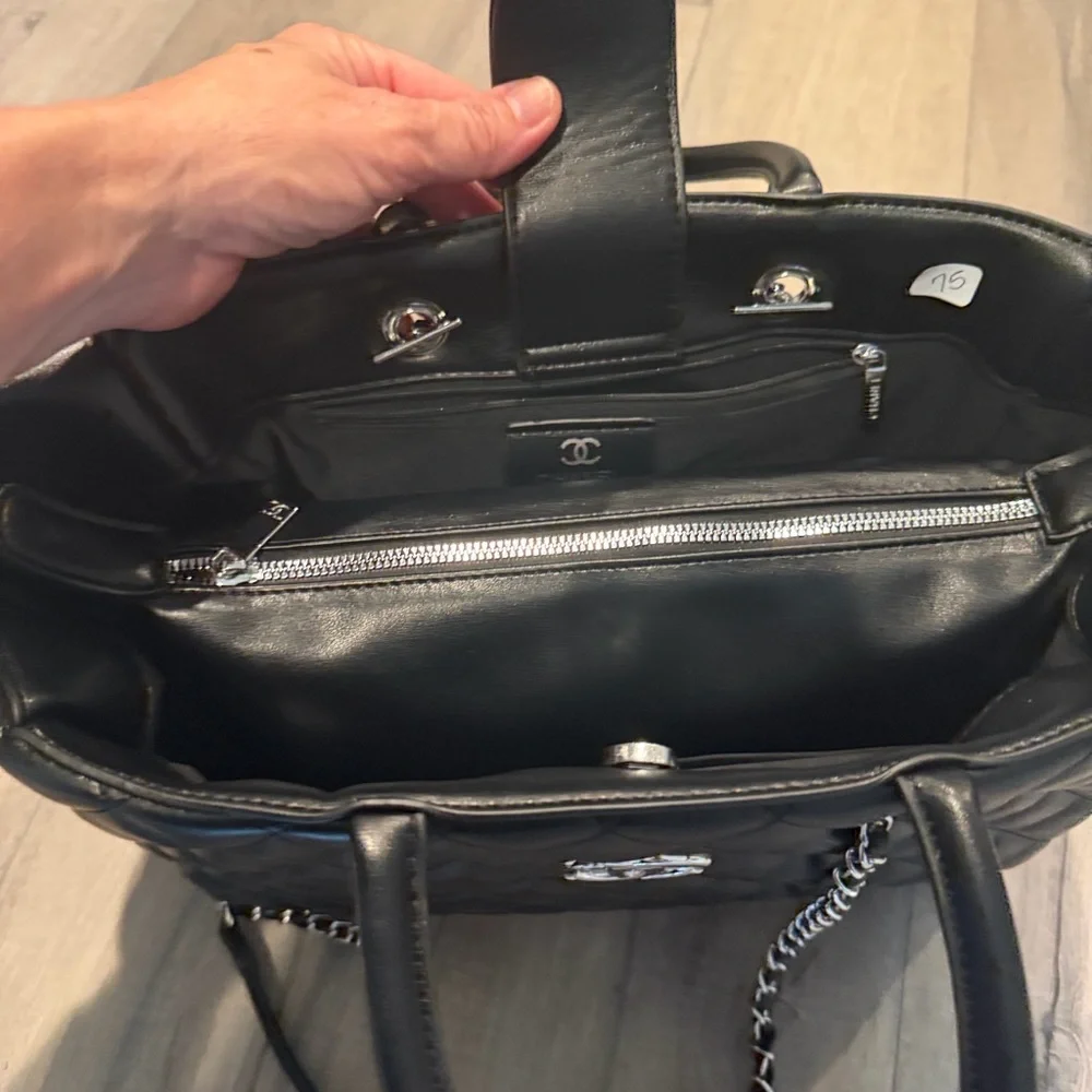 Black Quilted Tote Bag with Chain Straps - Picture 6 of 7